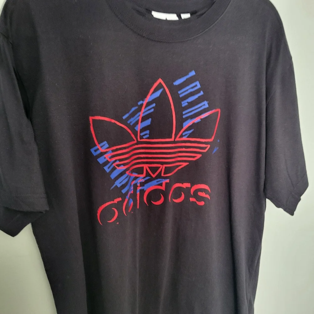 Adidas Men Large OG Sketch Trefo Crew‎ Neck Short Sleeve T-Shirt Black Casual